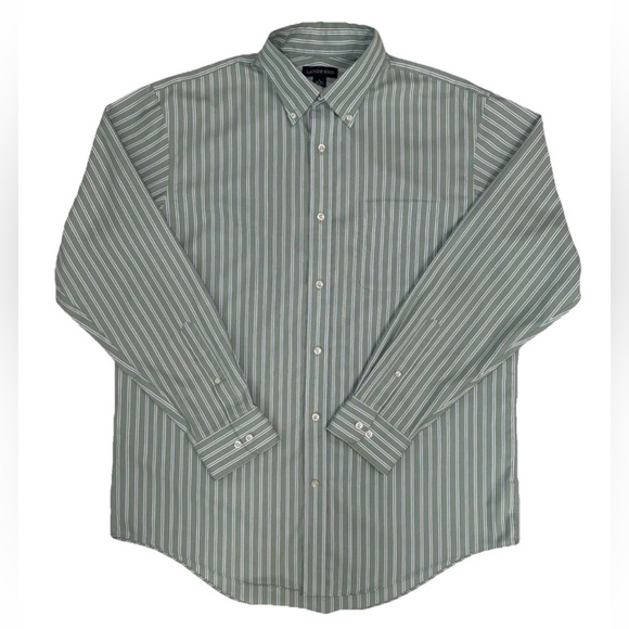 Lands End Dress Shirt Button Up Size L 16 - 16 1/2
Green Striped Traditional Fit - Picture 1 of 6